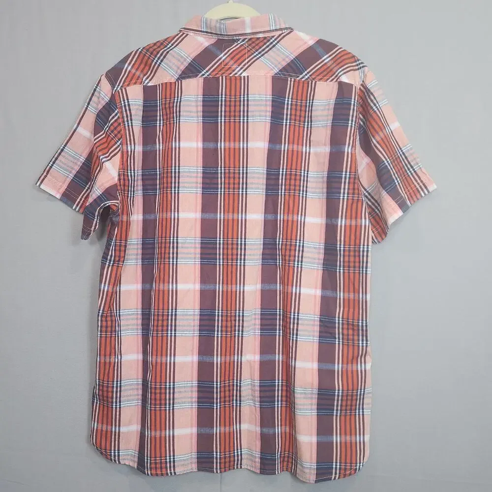Levi's Men's Casual Button Up Short Sleeve Shirt Orange Plaid‎ Sz 2XL